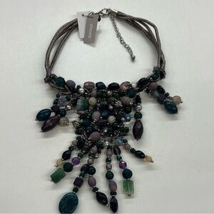Chico's Elegant Green and Purple Beaded Necklace